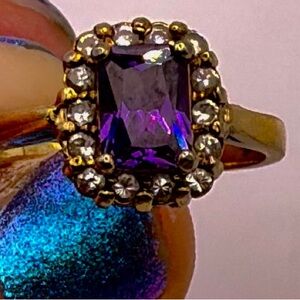 Estate 18kt size 7 Genuine GIA PURPLE sapph/spinel/alexandrite & diamonds ring